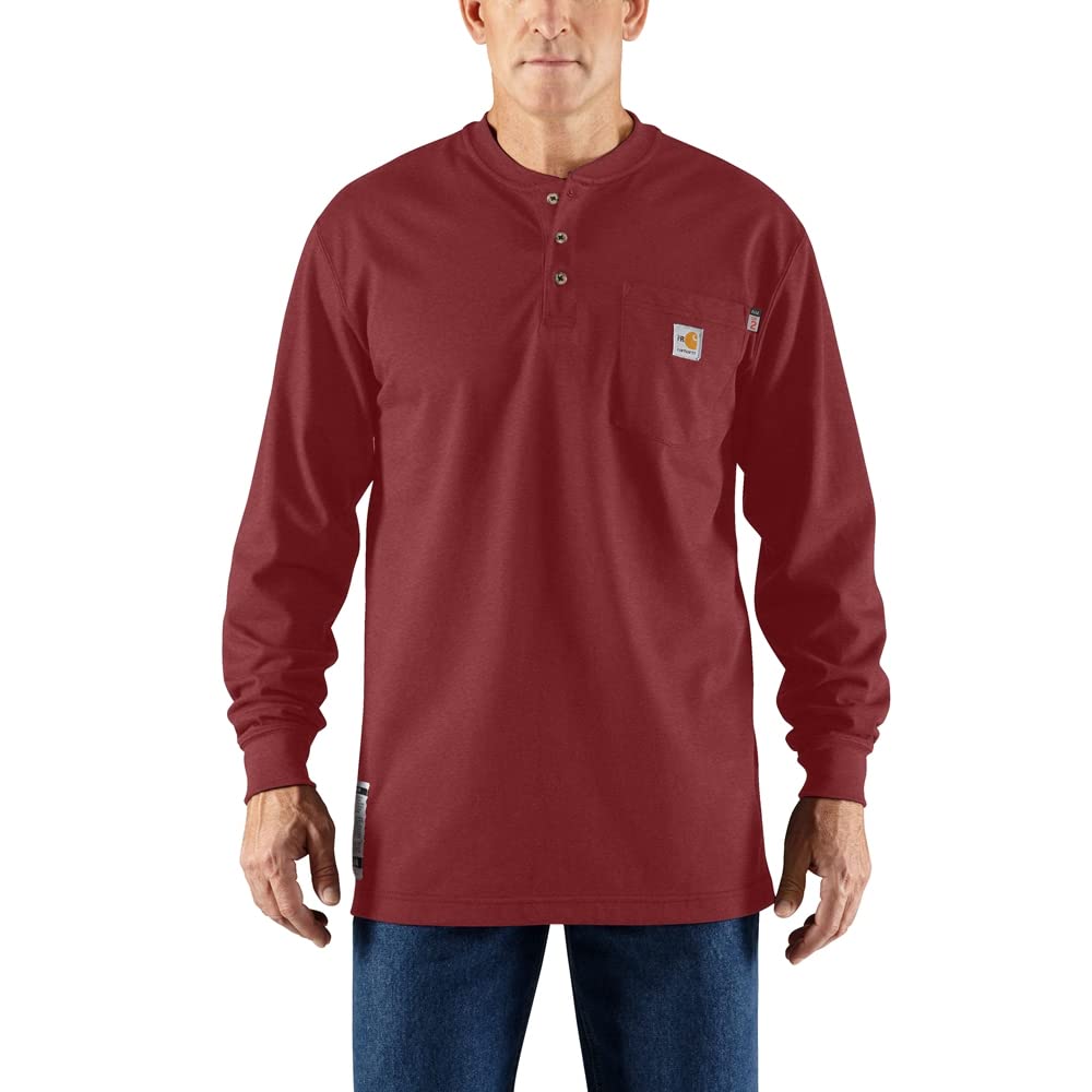 carhartt Men's FR Force Dearborn Loose LS Henley, Dark Barn Red, Large-picture-2