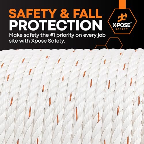 Image of Xpose Safety 3-Strand Twisted Poly-DAC (Poly Dacron) Combo Rope - 3 /8 inch x 1200′ - Heavy-Duty UV-Coated Safety Line for Commercial, Arborist, Marine, Towing, DIY Projects, Construction,Weather-Resistant