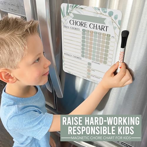 Image of Hadley Designs Magnetic Chore Chart for Kids Multiple Kids - Dry Erase Chores Chart for Adults and Teens, Responsibility Task List for Family, Fridge Task Board Tracker at Home, Greenery Chore Board