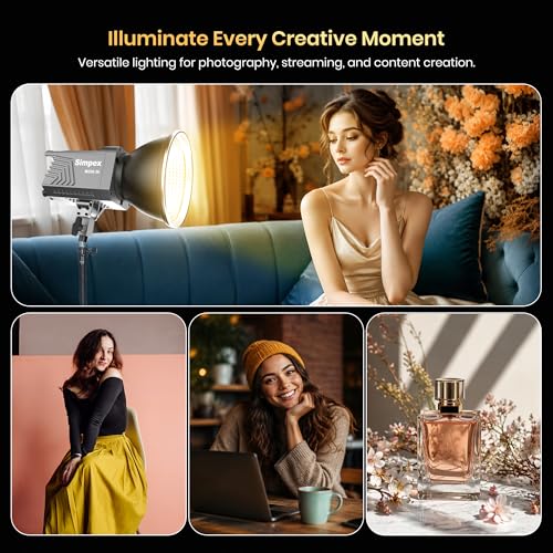 Image of Simpex M-200Bi, 200W Dual Color Continuous LED Light with 18CM Reflector & Infrared Remote, AC Power, 2700K-6500K Color Temperature Control, Huge Display,CRI-95 Plus, Ideal for Video Shooting(Black)