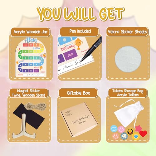 Image of Personalized Wooden Reward Jar for Kids, Magnetic Behavior Chart Fun Board with Custom Name, Positive Reinforcement System for Toddlers, Classroom Incentive Tool for Boys Girls, Classroom & Home Decor