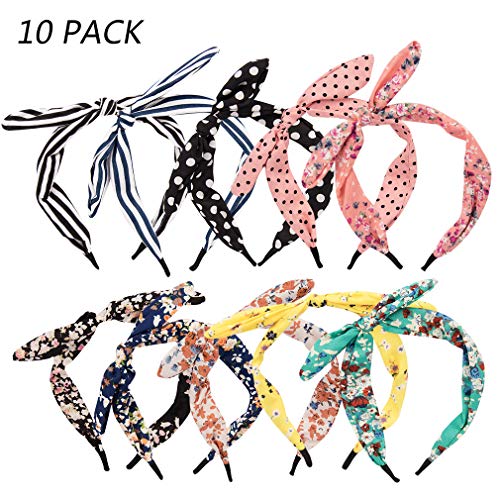 AOPRIE 10 Pack Hairbands for Women Hard Headband, Bow Headbands for Women Boho Cute Bow Hair Band Hair Accessories for Women Bandana Headband