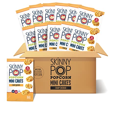 Image of SkinnyPop Sharp Cheddar Popcorn Mini Cakes, 12ct, 5oz Grocery Size Bags, Skinny Pop, Healthy Popcorn Snacks, Gluten Free