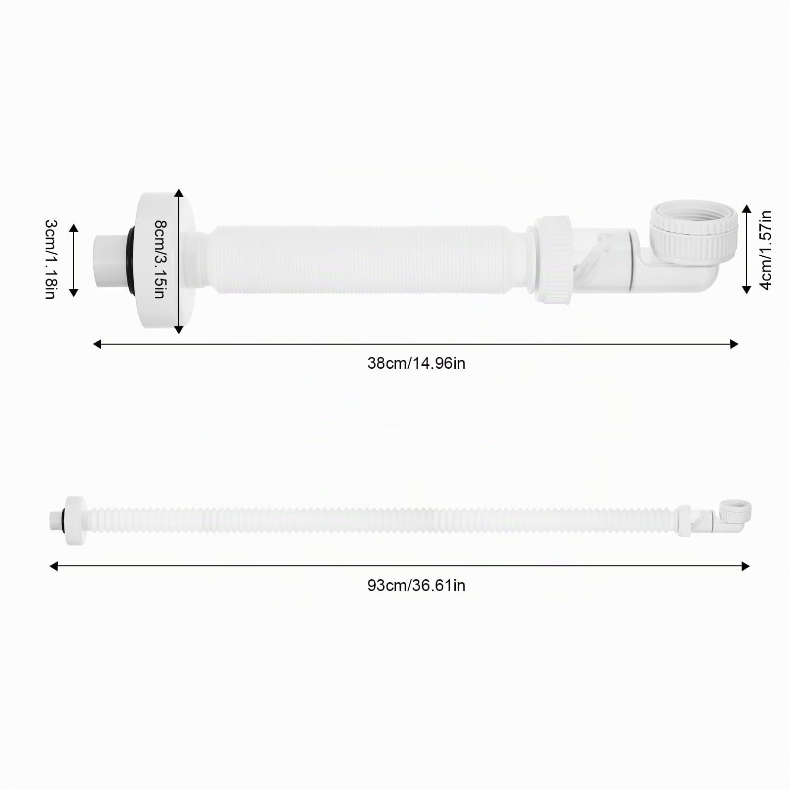 Starvortex Sifone Lavabo Bagno Flessibile, 1 1/4" Sifone Lavello Salvaspazio, Scarico Lavabo Sostituibile, Antiodore Sifone, Tubo Scarico Lavandino Estensibile 320-780mm per Bidet Cucina Bagno, Bianco