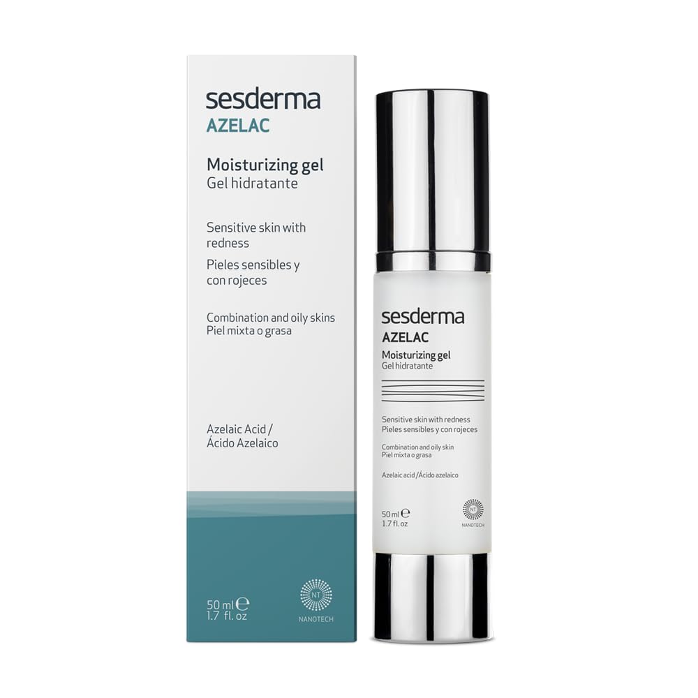 Sesderma | Azelac Moisturising Gel | Daily Moisturiser for Sensitive Skin | Rosacea Skin | Oily Combination Skin | Redness | Green Pigment | Hides Redness | 50ml