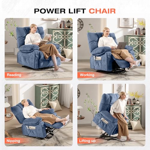 Image of MAHOMICO Power Lift Recliner Chair for Elderly with Vibration Massage and Lumbar Heating, Electric Lift Recliner Sofa with USB Charging Port and Side Pocket for Living Room Comfort