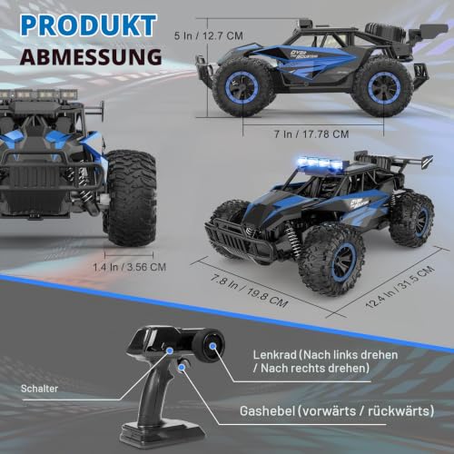 kolegend Ferngesteuertes Auto Kinder 1:12, Schnelles RC Auto Offroad mit 20 km/h, 2 Akkus für 50 Min. Fahrspaß, LED Beleuchtung… – Ansicht 6