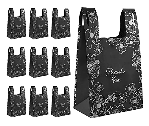 ReBagMe Set of 10 Reusable Grocery Bags- Large Reusable Grocery Shopping Bags Totes with Slits for Grocery Store Racks (10 Pk, Black - Thank You)