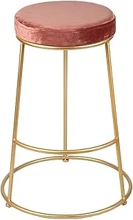 VERDELZ Żelazny rekreacyjny fotel barowy blat kuchenny wysoki stołek 63 cm, różowa poduszka flanelowa, metalowa rama z pedałami, dekoracja domu kawiarni