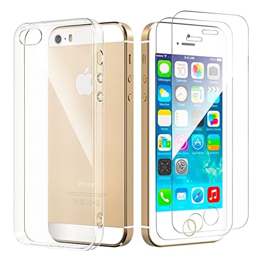 NEW'C Coque pour iPhone 5, iPhone 5S et iPhone Se 2016 Ultra Transparente Silicone en Gel TPU Souple et 2 × Verre trempé pour iPhone 5, iPhone 5S et iPhone Se Film Protection écran