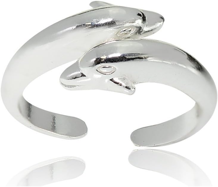 Hoops & Loops 925 Sterling Silver Twin Dolphins Open Toe Ring Anklet Set for Women Teen Girls Men, 9 Inches + 1 Inch Extender | Boho Cute Summer Beach Anklet Foot Jewelry