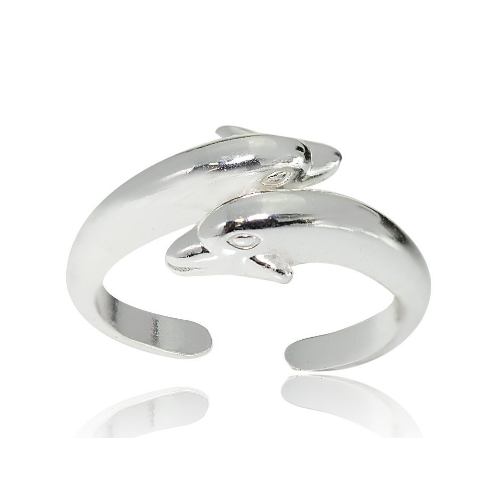 Hoops & Loops 925 Sterling Silver Twin Dolphins Open Toe Ring Anklet Set for Women Teen Girls Men, 9 Inches + 1 Inch Extender | Boho Cute Summer Beach Anklet Foot Jewelry