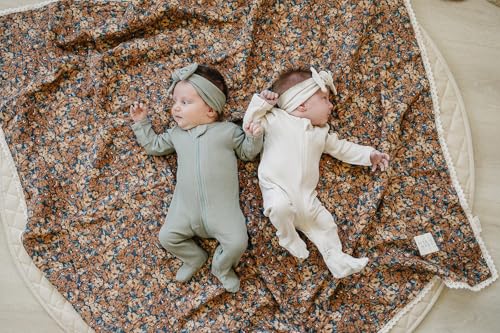 Image of Mebie Baby Muslin Quilt, Venetian Floral & Autumn Bloom, 100% Cotton Baby Blanket for Girls & Boys, Newborns to Toddler, Soft Swaddle Blanket, 47 inchx47 inch