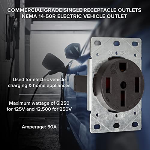 Maxxima 50A Single Receptacle Outlet, Nema 14-50R, 125/250V Commercial Grade Black Outlet For Electric Vehicles And Appliances, 3-Pole, 4 Wire (10, 8, 6, 4 Awg Copper Only) (2-Pack) #TOP4