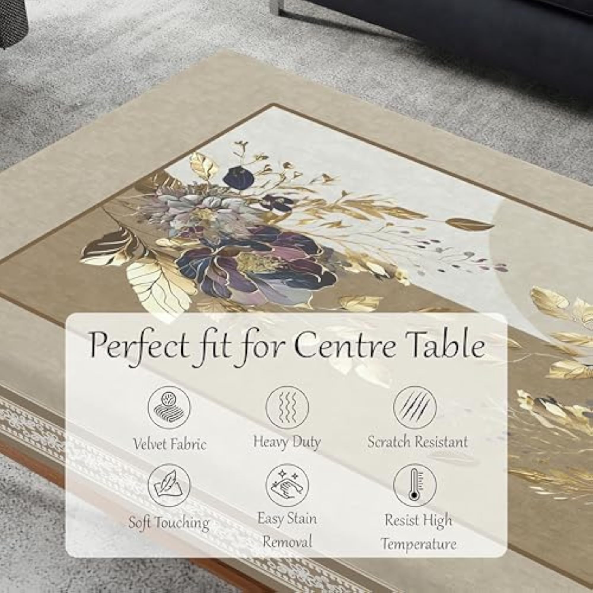 Gold Foil Velvet Centre Table Cover, 40x60 Inch
