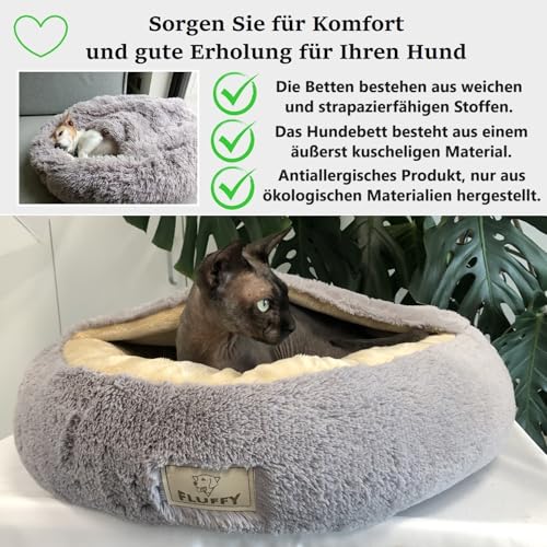 KING DOG Hundebett Ø 50 cm überdachtes Hundebett Katzenhöhle Donut-Bett Plüsch-Kunstfell-Nest Flauschiges rundes Hundekissen Hundesofa Katzenbett für kleine mittelgroße Hunde