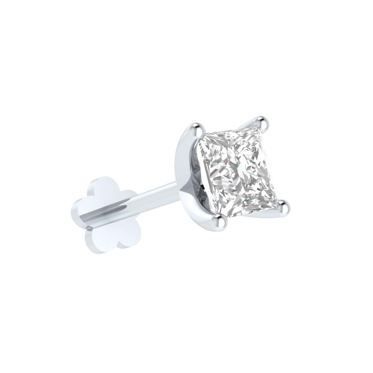 DemiraPrincess Cut Diamond Nose Stud with 8 mm Internally Threaded Screw Post also Lip Labret Monroe Ring
