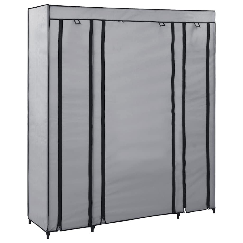 Tragbarer Kleiderschrank, faltbar, Grau, 150 x 45 x 176 cm, mit Fächern und
