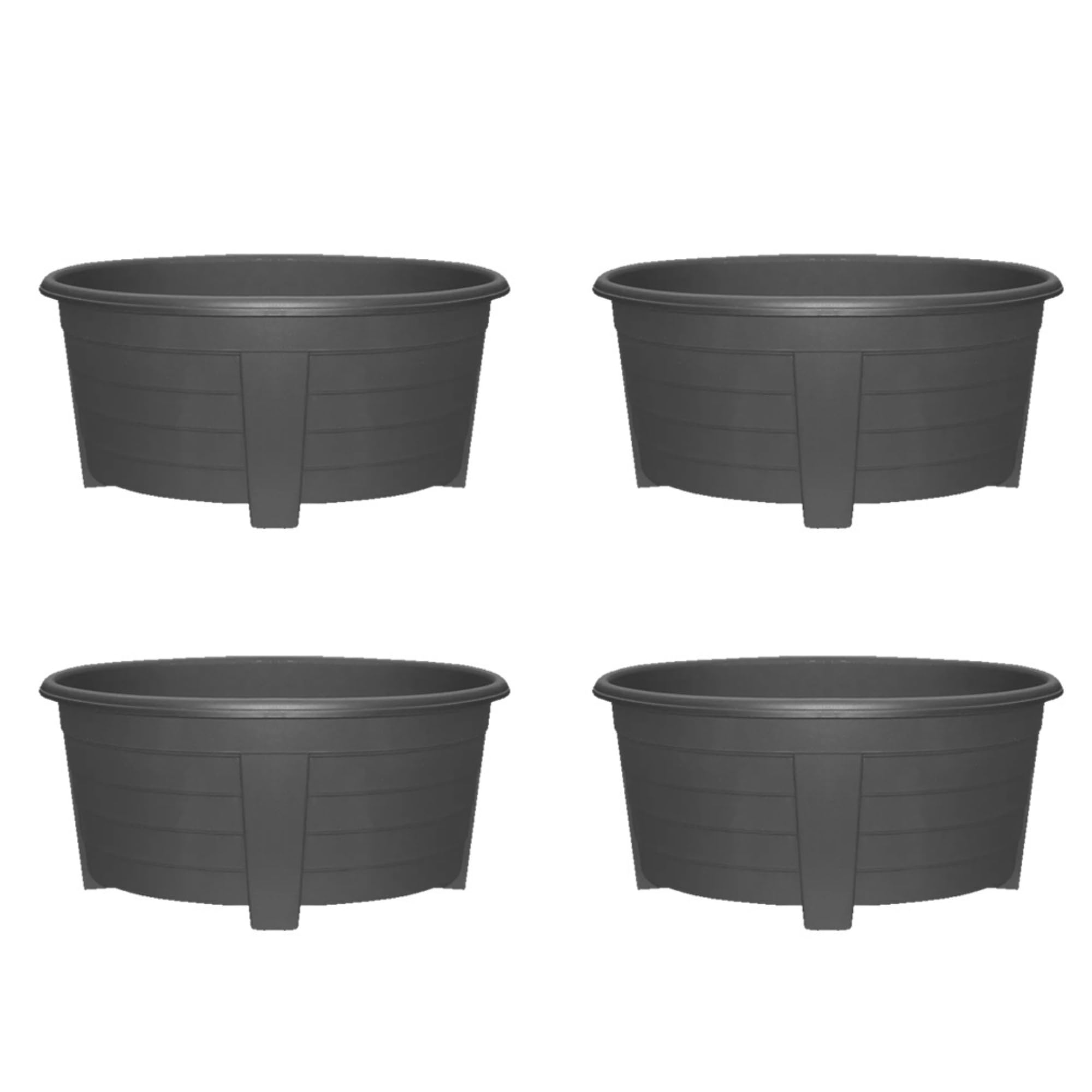 ALEEZ - 55cm Large Oval Planter Pot - Garden Planet Indoor & Outdoor Flower Pot - Plastic Trough, Raised Planter, Pack of 6 Window Herb Flower Box - DIY Drainage Holes (4, Black)