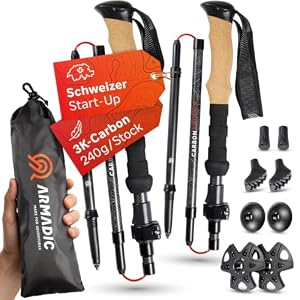 Armadic® Wanderstöcke faltbar Carbon (nur 240g) mit Korkgriff I 100–120cm