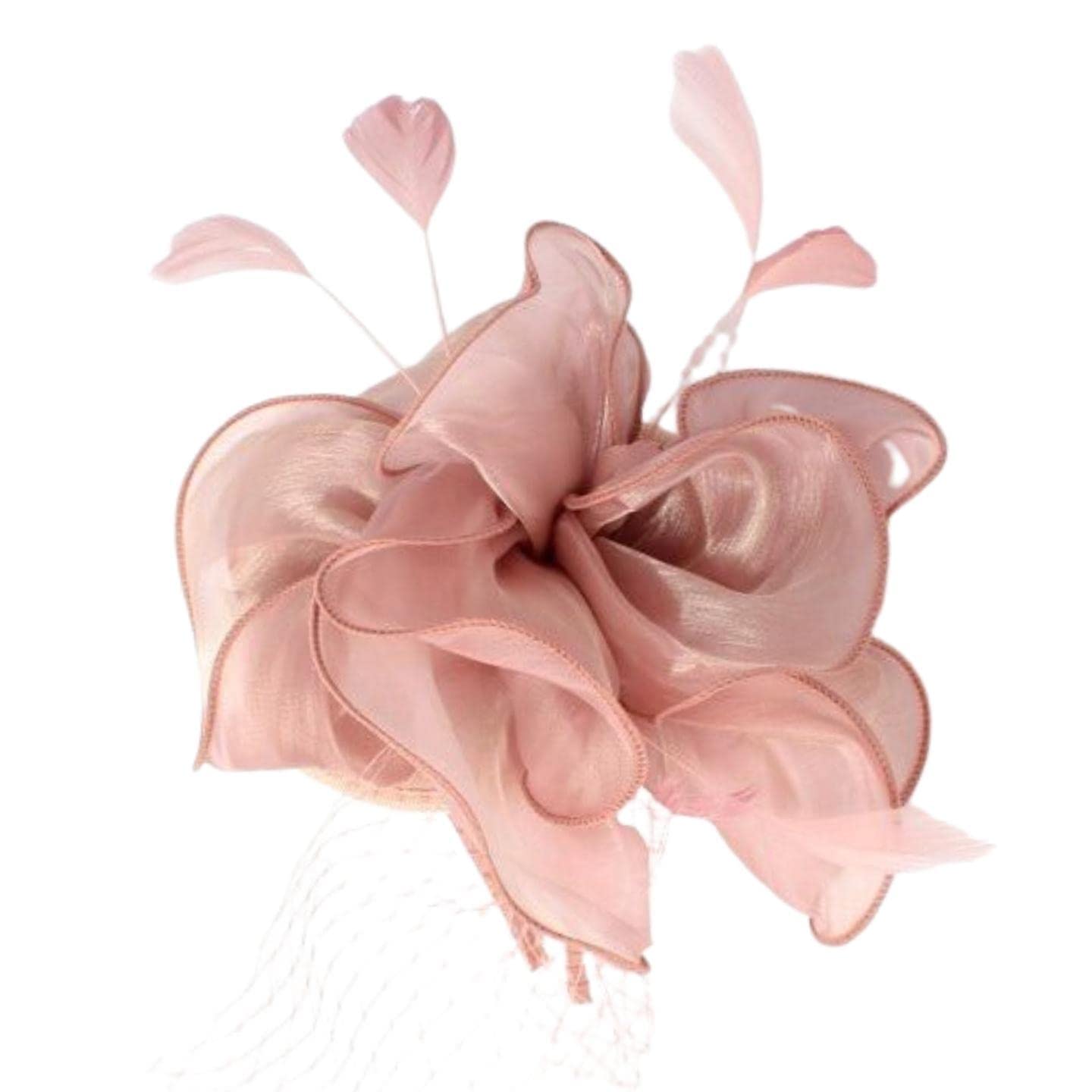 Topkids Accessories Girls Rose Pink Fascinators Chiffon Fascinator Wedding Hat Ascot Hats Net Veil Fascinator Hairband Attached To Metal Aliceband For Ladies, Women (Rose Pink)