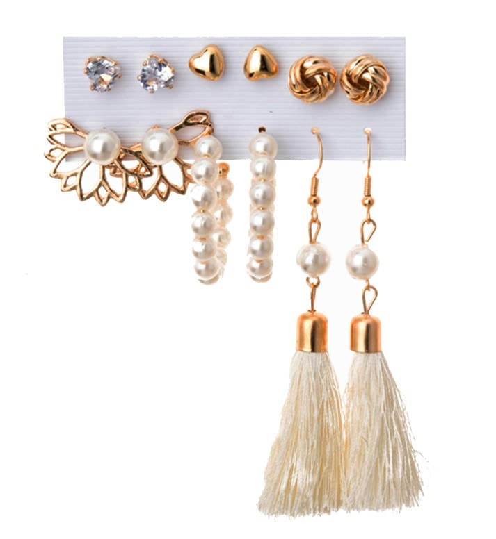 Image of ANNACREATIONS Stylish combo of pearl stud hoop earrings set for Women Girls