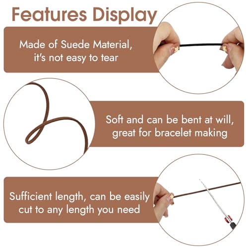 91 m x 2,6 mm Lederband, Lederschnur Veloursleder, Basteln Lederbänder, Faux Wildleder Schnur für Ketten DIY Armband Halskette Schmuck Handwerk (Braun)