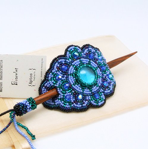 BEAUTIFUL Beaded Hair Barrette with Wood Stick (Blue)
