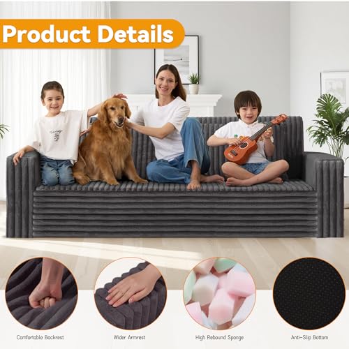 Image of HABUTWAY 78 inch Loveseat Boneless Couch, 4-in-1 Convertible Sofa Bed, Plush Fur Folding Futon Sofa Bed Couches with 2 Pillows for Living Room, High-Density Foam Support, No Assembly Required, Grey