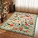 Rugcomf Bedroom Rug 3x5 Rug Washable Area Rug Non Slip Low Pile Boho Floral Small Carpet for Bedroom, Bedside, Kitchen, Entryway, Kids Room, Office, College Dorm Essentials for Girls(Green)