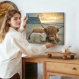 Canvas Wall Art Framed – Highland Cow and Calf Farmhouse Artwork, Rustic Country Cottage Wall Decor for Living Room, Bedroom, Hallway or Entryway Home Decoration, with Hooks and Nails, 12x16 Inch - Image 4