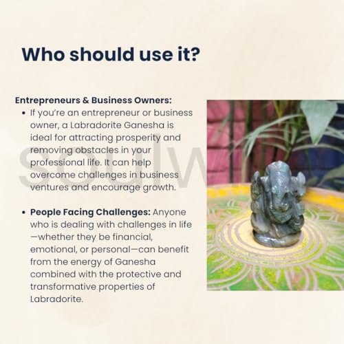 Image of Soulwise Labradorite Ganesha Vighnaharta Statue 2 inch - Obstacle Remover Protection & Manifestation Crystal Manifest Success & Remove Blockages.