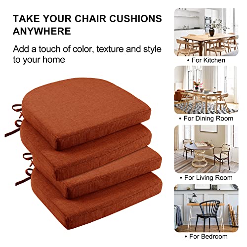 Image of Wellsin Chair Cushions for Dining Chairs 4 Pack - Kitchen Chair Cushions with Ties and Non-Slip Backing - Dining Chair Pads 16 inchX16 inchX2 inch, Orange