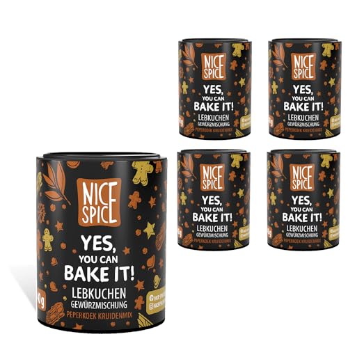 NICE SPICE Condimento para pan de jengibre, 5 latas (5 x 40 g), mezcla de especias para deliciosos pan de jengibre, hornear, regalo para los amantes de la repostería