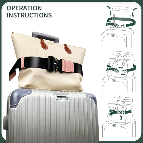 Image of Luggage Straps for Carry On, Vethers Add a Bag Travel Belt, Hands Free Luggage Helper, Adjustable and Stylish Belt with Metal Buckles for Second Bag, Tote, Airport Travel Accessory (Pink)