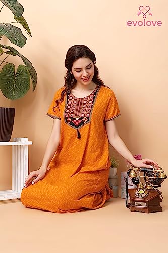 Image of Evolove Women's Cotton Long Maxi Night Gown Nighty Dress with Pocket, Super Soft Comfortable (LNG-Cotton-2)