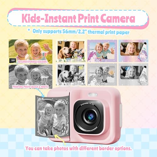 Image of Instant Print Camera for Kids, Christmas Birthday Gifts for Girls Boys Age 3-12, TYPONOS Kids Cameras, Portable Toy Camera for 3 4 5 6 7 8 9 10 Year Old Girl with 32GB SD Card, Pink
