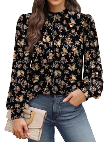 Image of WIHOLL Long Sleeve Shirts for Women Mock Neck Tops Pleated Front Blouses Dressy Casual Spring Fall Clothes 2026 Fashion