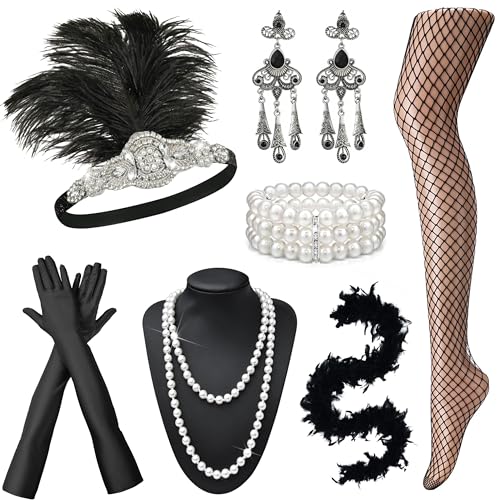 EIELO 1920s Great Gatsby Accessories Set for Women Headpiece Headband Flapper Roaring 20s Costume Accessories