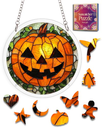 Image of Acrylic Jigsaw Puzzle Suncatcher Orange Pumpkin Adult Puzzles Gifts 6.3 inch