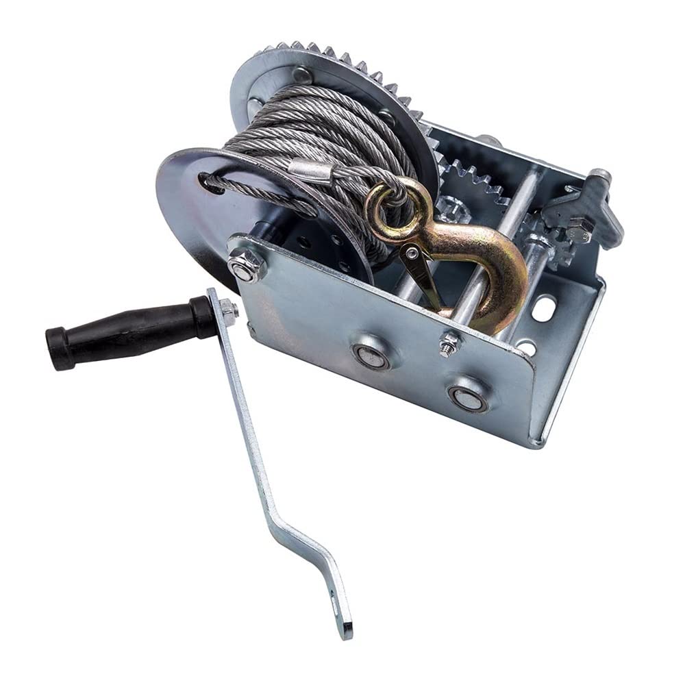 FEDONA 2500lb Hand Winch Crank Steel Gear Cable Winch Boat Trailer 2 Way 6.0mm 10m Manual Winch For Yacht Trailer Boat Marine Plastic Pallet Marine Manual Winch