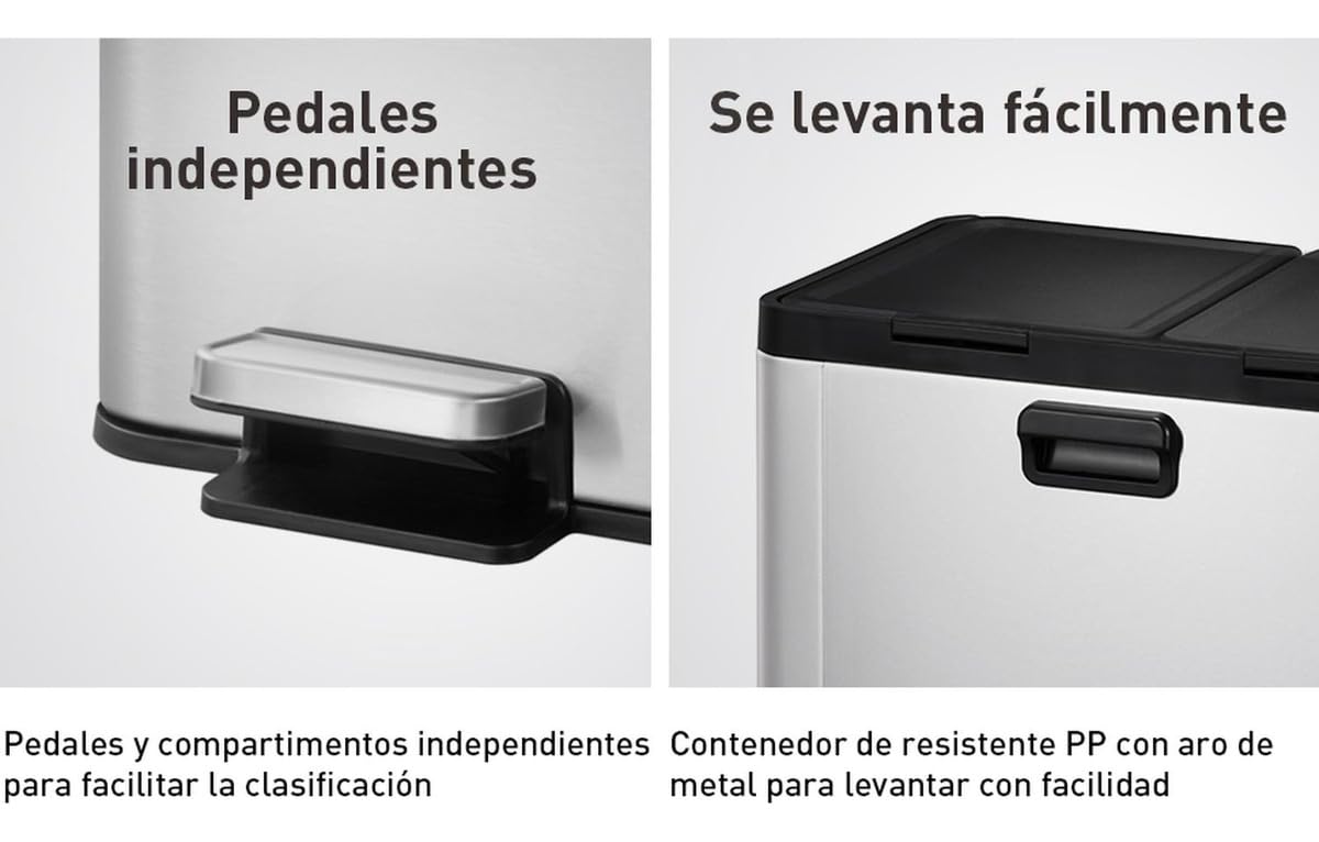 EKO Essential Cubo de Basura Reciclaje Cocina 20 L + 20 L con Pedal