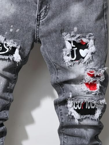 Men’S Chic Ripped Skinny Straight Denim Pants Slim Fit Zipper Fly Heavyweight Pattern Streetwear Hip Hop Jeans4