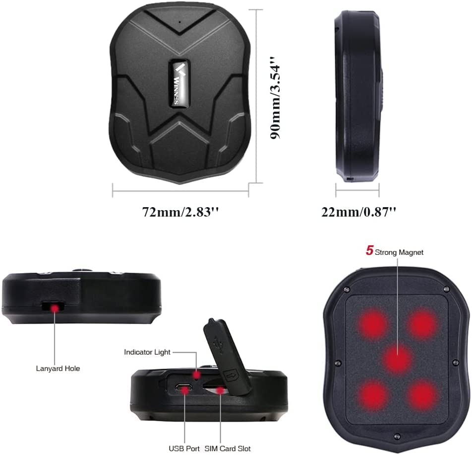Winnes GPS Tracker Auto Ohne ABO - 3 Monate Echtzeit-Standby, Wasserdichter Magnet Tracker, GPRS/GSM Echtzeit-Positionierung für Fahrzeug, Autos, Motorrad, LKW - Ortungsgerät