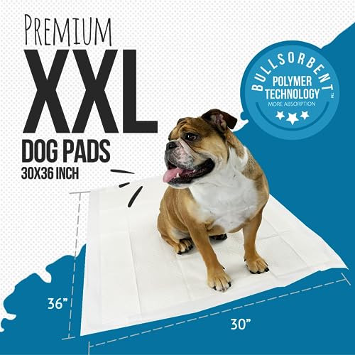 Image of Bulldogology Premium XXL Puppy Pads with Adhesive Tabs - Dog Pads Extra Large (30x36) - Leak Proof Dog Pee Pads Extra Large - Ultra Absorbing Extra Large Puppy Pads (40-Count, White)