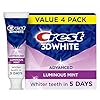Crest 3D White Advanced Luminous Mint Teeth Whitening Toothpaste, Crest Toothpaste, 3.7 oz Pack of 4 – Helps Remove Surface Stains, Whitens Teeth, Strengthens Tooth Enamel, Protects Against Cavities