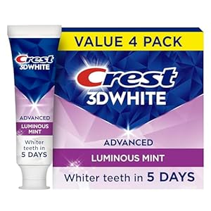Crest 3D White Advanced Luminous Mint Teeth Whitening Toothpaste, Crest Toothpaste, 3.7 oz Pack of 4 – Helps Remove Surface Stains, Whitens Teeth, Strengthens Tooth Enamel, Protects Against Cavities