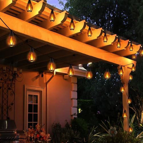 Guirnalda de luces solares de llama – 15 luces LED de 48 pies para decoración de jardín y patio