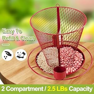 Solar bird feeders metal wild bird feeder outside hanging outdoors backyard for birding wildlife birds feeders rust resistant red  urban country home decor