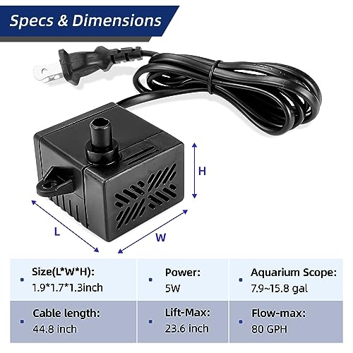Image of 80GPH 5W Small Water Pump for Fountains: Low Noise, Compact, and Convenient Design for Small aquariums, fish tanks, pet water dispensers, desktop fountains, and other similar equipment